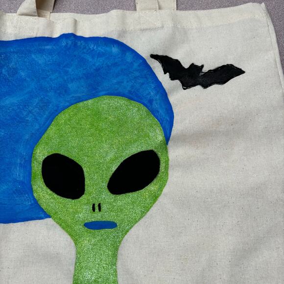 Handmade Halloween Trick-or-Treat Tote – Alien, Planet, Bat & Pumpkin Themed Bag - Picture 8 of 9
